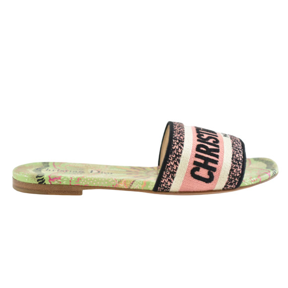 Christian Dior In Lights Dway Green Pink Embroidered Logo Slide Flat Sandal 35 - Picture 1 of 12